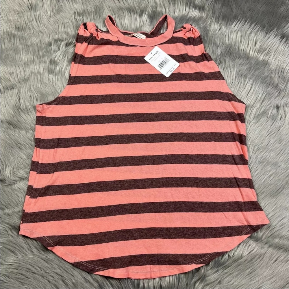 We The Free People Coral Light Striped Twist Tank Top Sz Large
